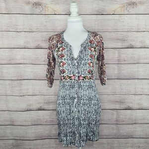 Anthropologie Tiny Perenne Floral Mixed Media Button Front Shirt Dress Small